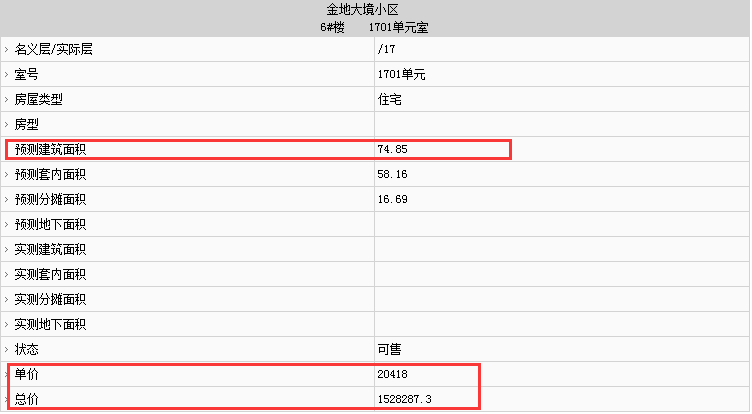 万科仓前九里部分房源备案价